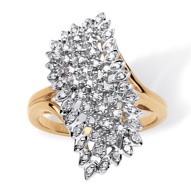 1/7 TCW Round Diamond Pave 18k Gold-plated Sterling Silver Cluster Ring, WHITE, hi-res image number 0