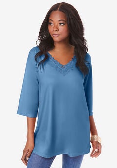 Lace V Neck Ultrasmooth® Fabric Top