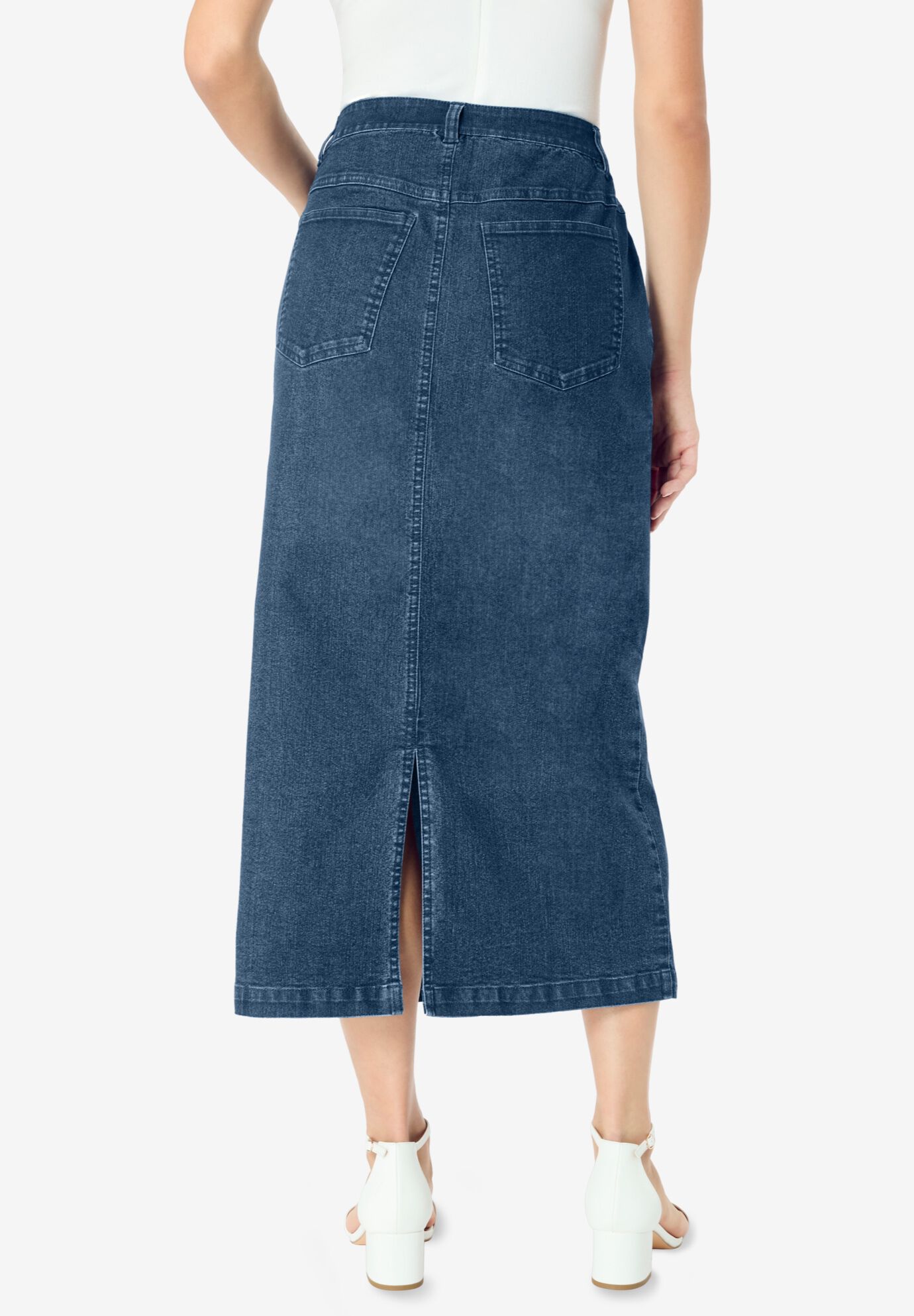 Back Split Pencil Skirt, MEDIUM STONEWASH, on-hover image number 1