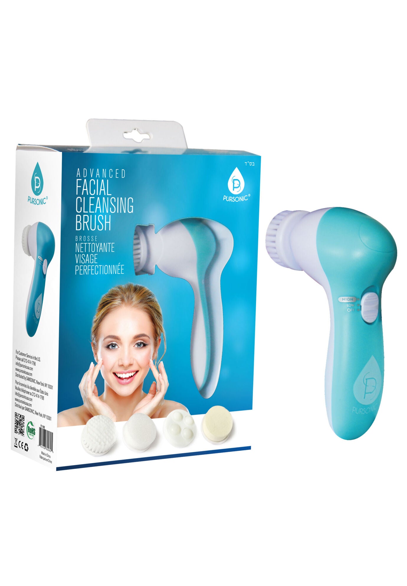 Facial Cleaner With 5 Attachments-Red, BLUE, hi-res image number 0