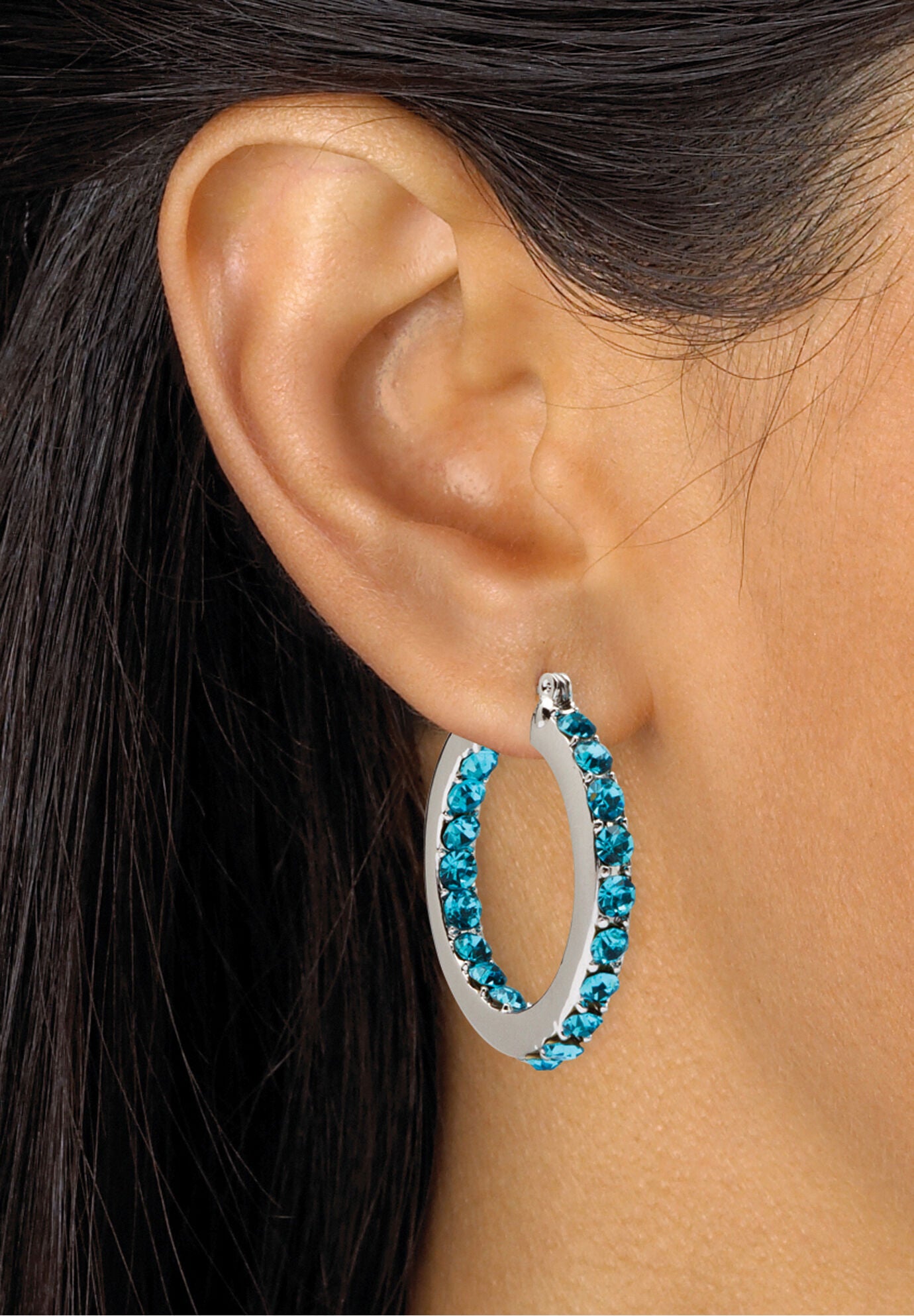 Birthstone Inside-Out Hoop Earrings In Silvertone (31Mm), , alternate image number 2
