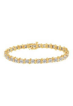Yellow Gold Over Sterling Silver Diamond Scurve Link Miracleset Tennis Bracelet 7"