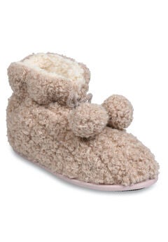 Quilted Teddy Bear Slipper Boot With Poms Slippers