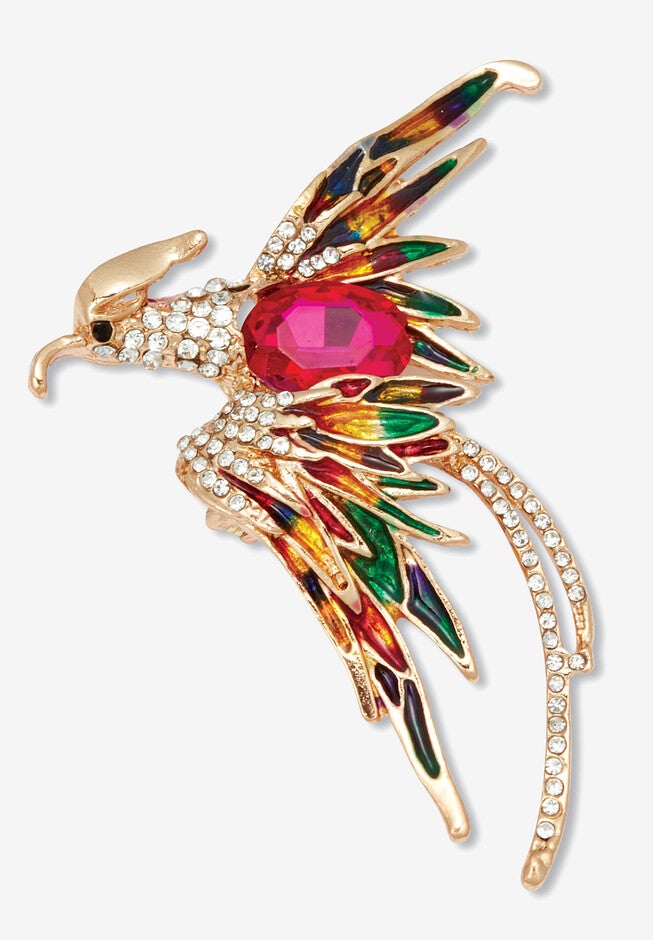 Oval Cut Pink Crystal And Enamel Goldtone Phoenix Pin Pendant, PINK, hi-res image number 0
