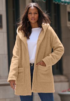Plus Size Hooded Teddy Fleece Coat