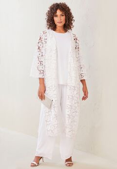 Extended Plus Size 3-Piece Allover Lace Duster Pant Set – Formal Wear