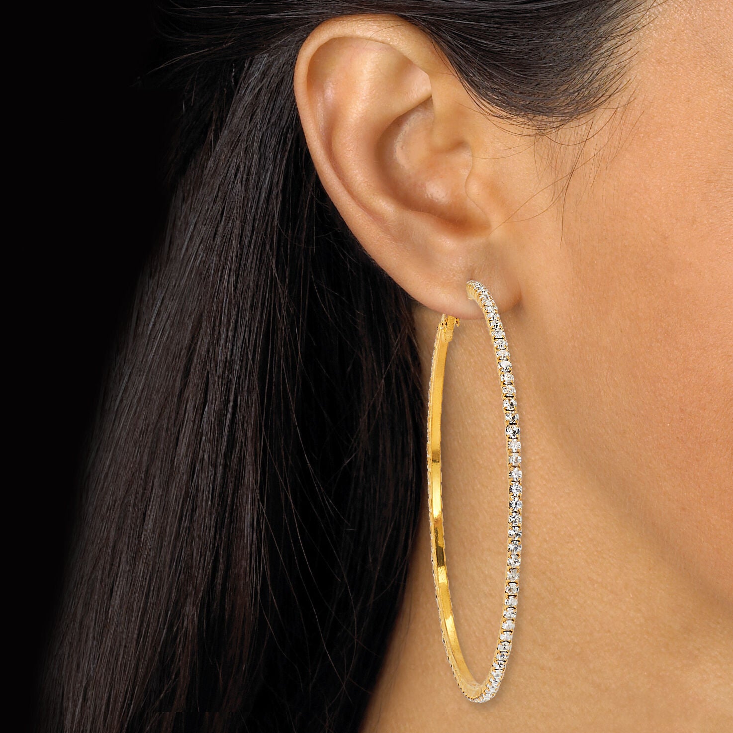 2 Pair Crystal Hoop Goldtone and Silvertone Earrings, WHITE, alternate image number 2