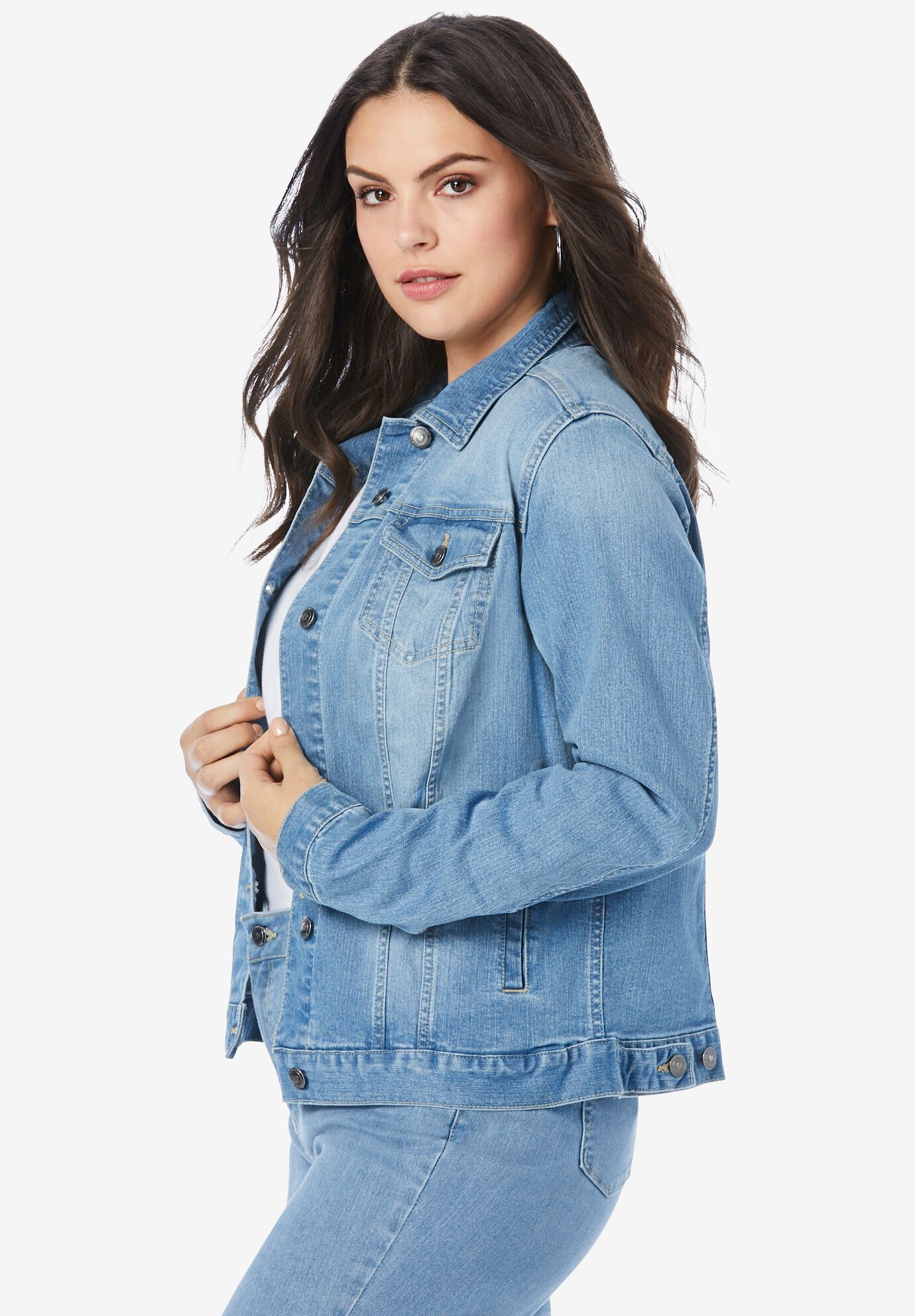 Fashionable Essential Stretch Denim Jacket Medium Wash Roaman s