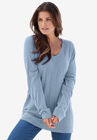Fine Gauge Drop Needle V-Neck Sweater, PALE BLUE, hi-res image number 0