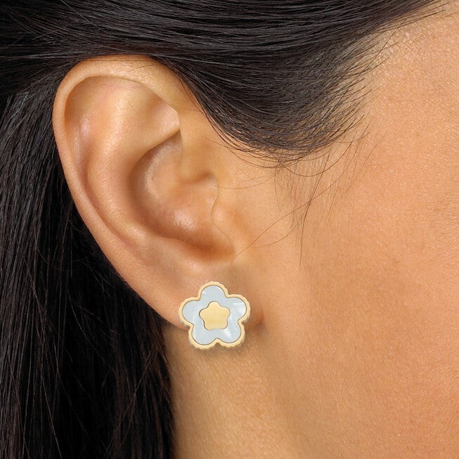 Genuine Mother of Pearl Gold Ion-Plated Stainless Steel Flower Jewelry Set, WHITE, alternate image number 3