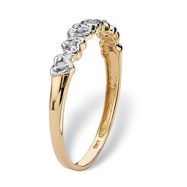 Diamond Accent Solid 10k Gold Multi-Heart Promise Band Ring, WHITE, on-hover image number 1