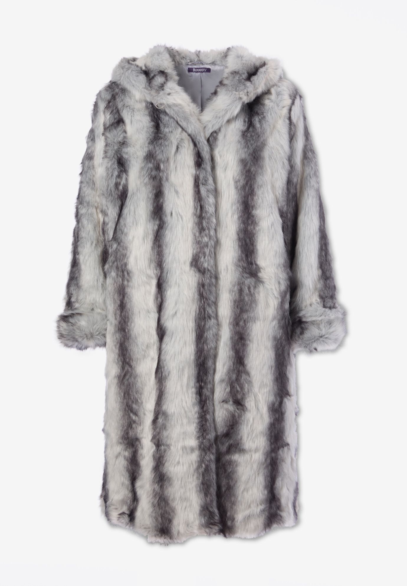 Full Length Faux Fur Coat with Hood