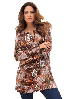 Plus Size Knit Thermal Henley Top – Long Sleeve