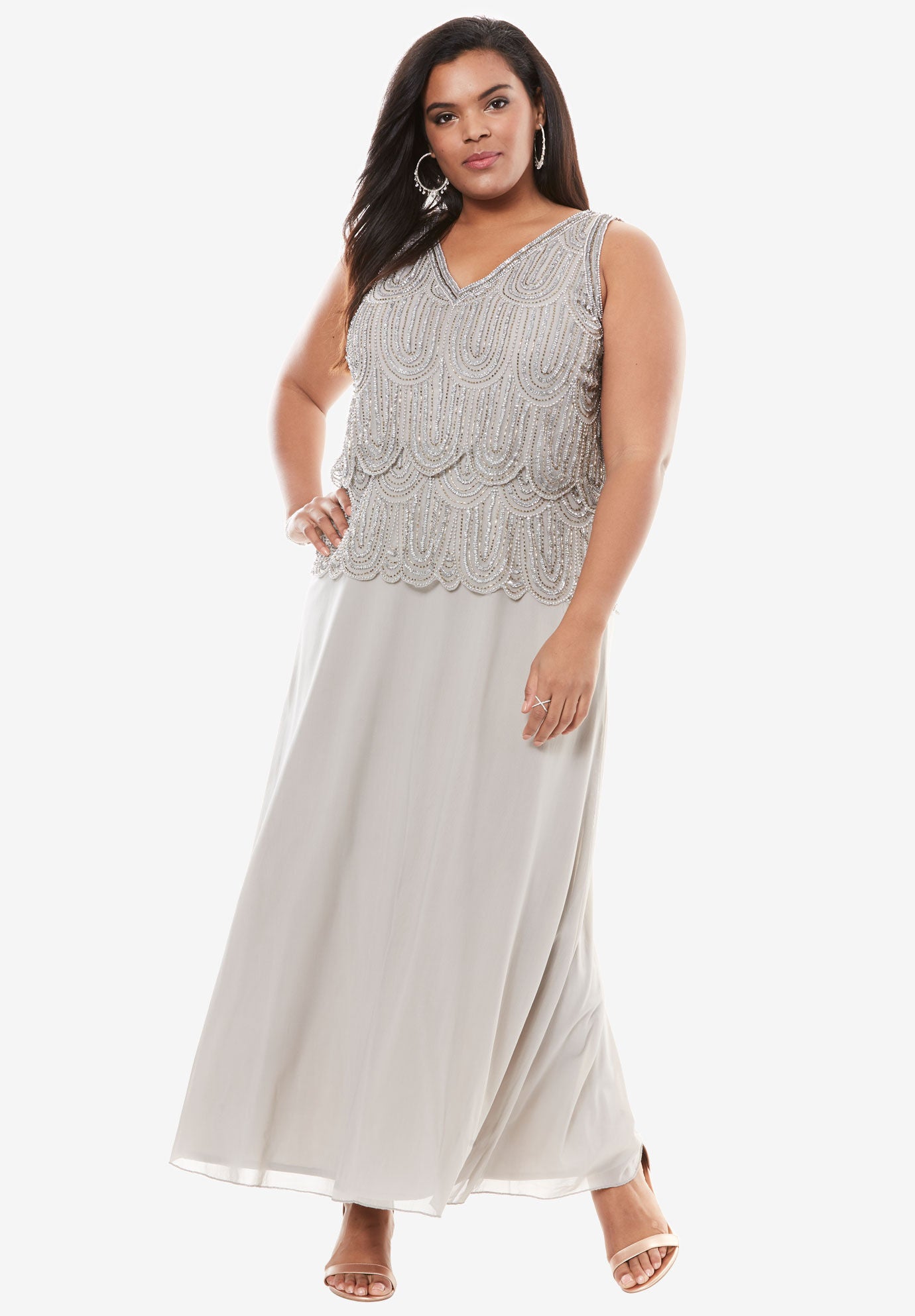 pisarro nights grey beaded dress