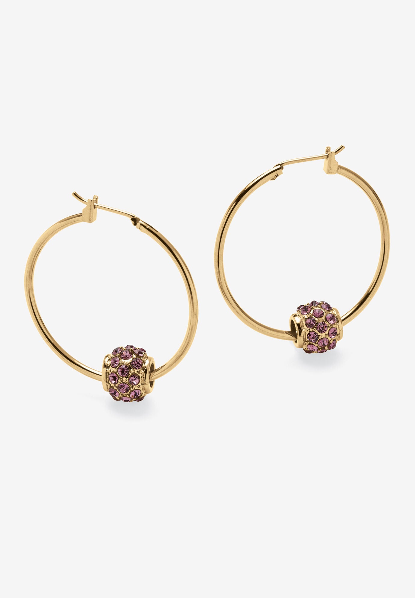 Goldtone Charm Hoop Earrings (32mm) Round Simulated Birthstone