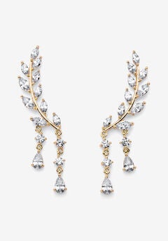 Goldtone Marquise Cut Ear Climber Drop Earrings Cubic Zirconia (3 cttw TDW)