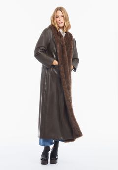 Faux Fur-Trim Faux Leather Coat
