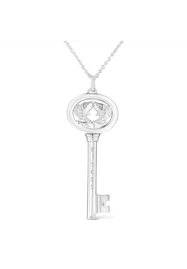 Sterling Silver Diamond Accent Pisces Zodiac Key Pendant Necklace, WHITE, hi-res image number 0
