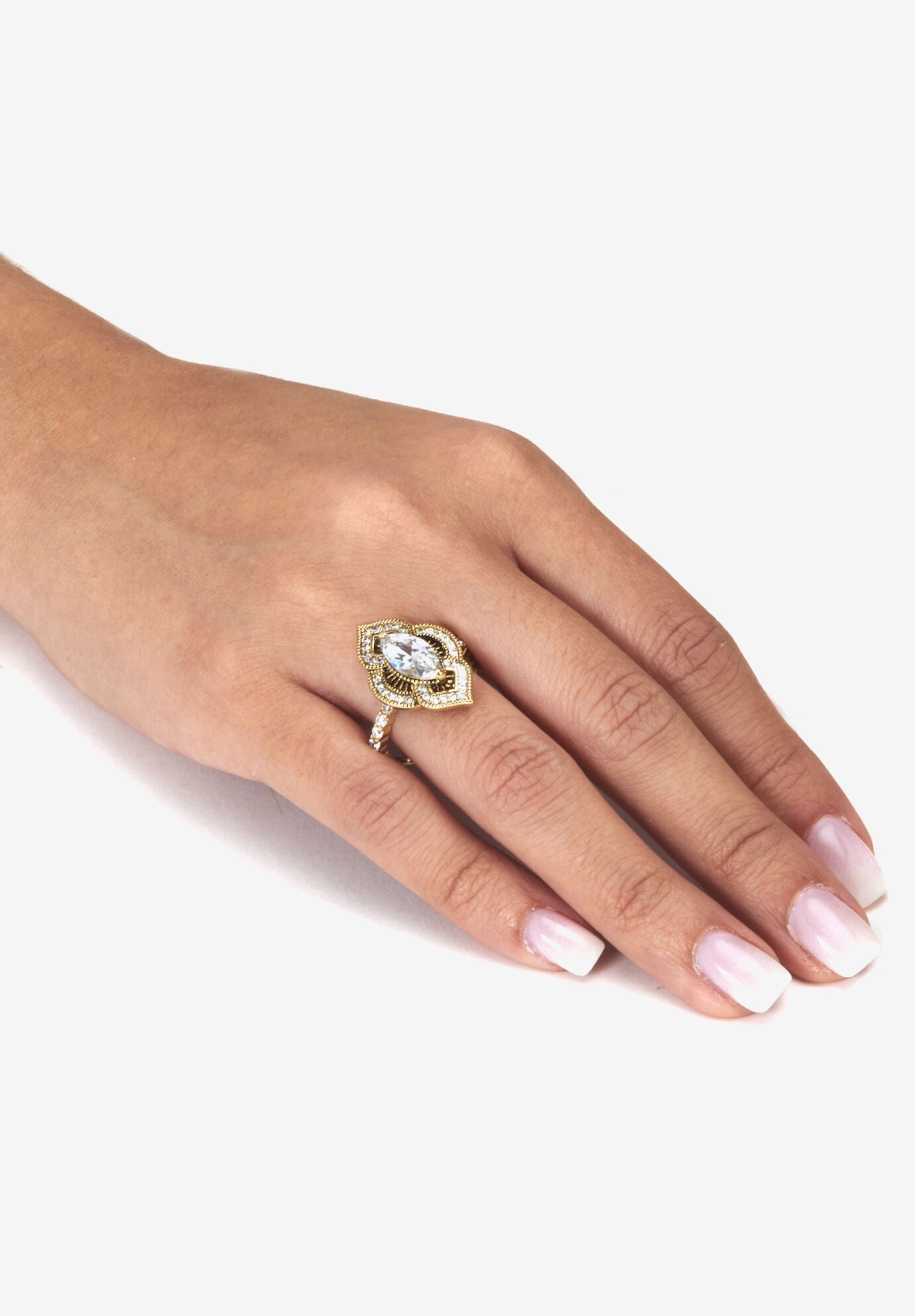 2.67 Tcw Marquise Cut Cubic Zirconia 14K Yellow Gold-Plated Antiqued Ring, , alternate image number 2