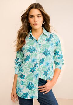 Plus Size Kate Long Sleeve Easy Cotton-Blend Button-Front Shirt