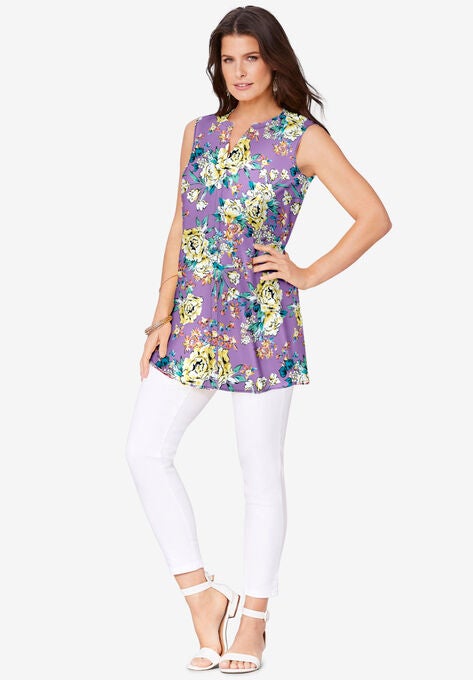 Sleeveless English Floral Big Shirt, VIOLET WATERCOLOR PEONY, hi-res image number null