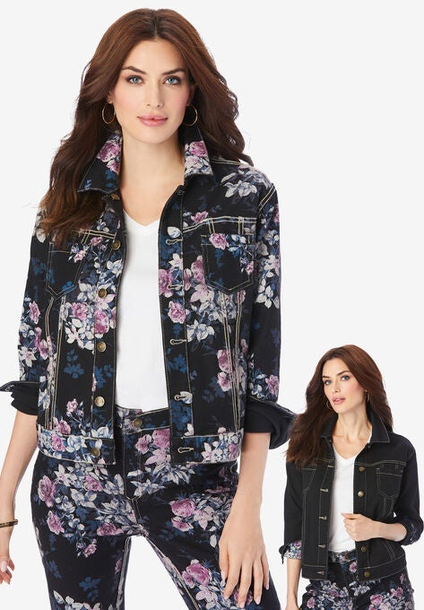 Reversible Denim Jacket, BLACK BLOOMING ROSE, hi-res image number null