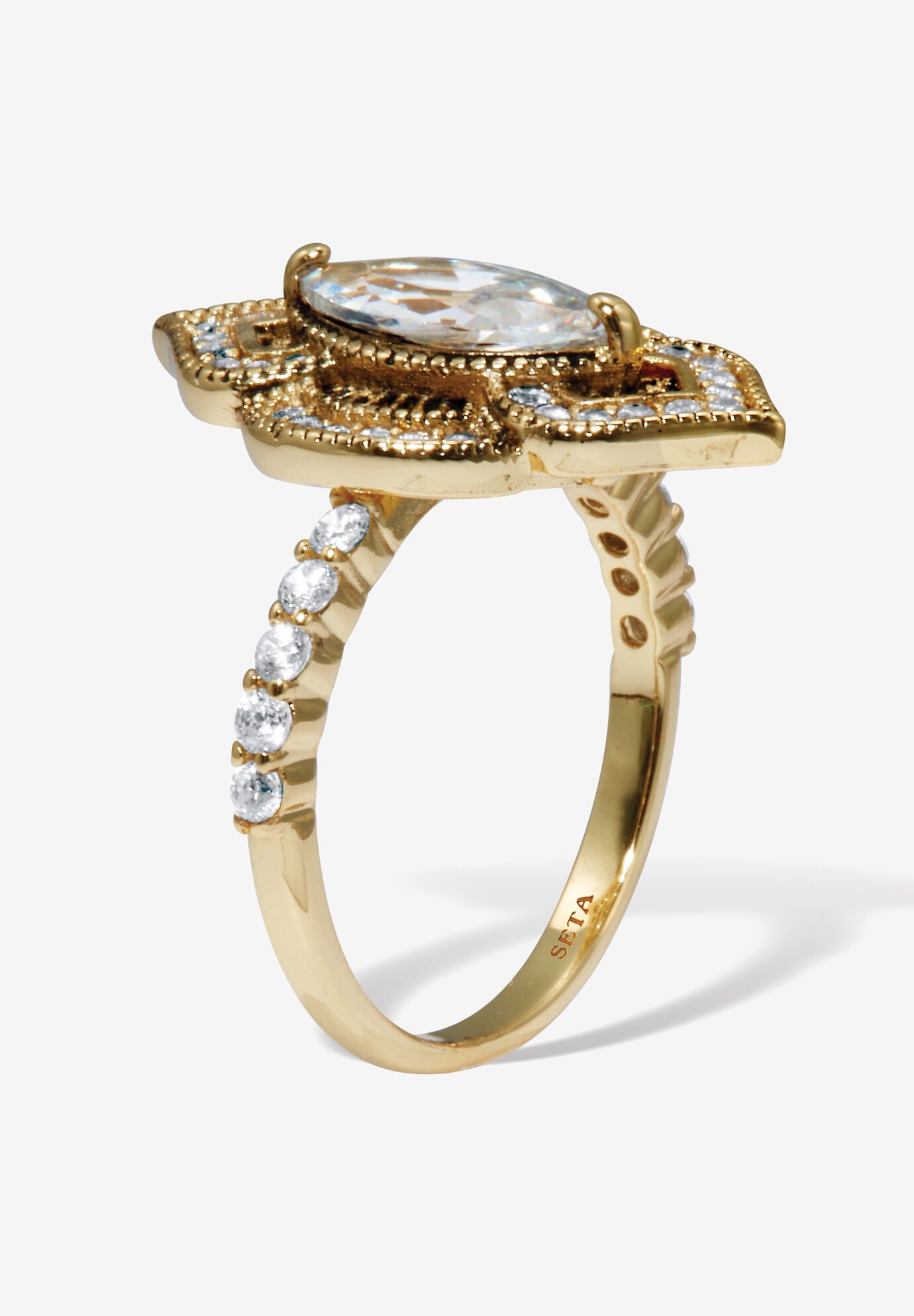 2.67 Tcw Marquise Cut Cubic Zirconia 14K Yellow Gold-Plated Antiqued Ring, , on-hover image number 1