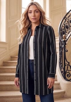 Plus Size Kate Long Sleeve Easy Cotton-Blend Button-Front Shirt