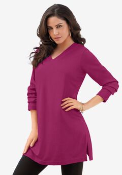 Plus Size Cotton Ultimate Long Sleeve V-Neck Tunic