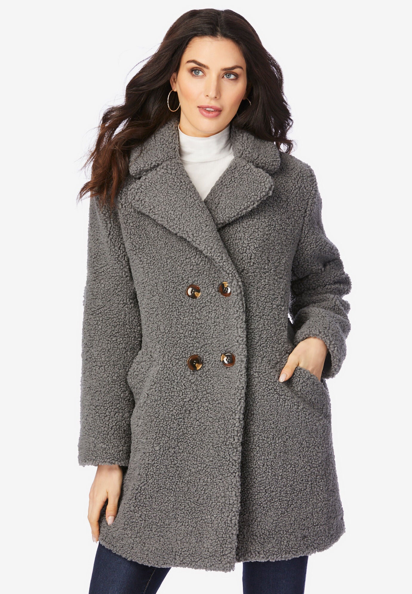 Plus Size Double Breasted Teddy Coat, , alternate image number 2