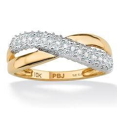 3/8 TCW Diamond Accent Solid 10k Yellow Gold Crossover Ring