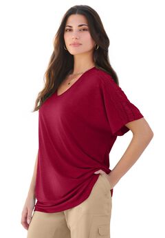 Plus Size Lace Trimmed Textured Tee