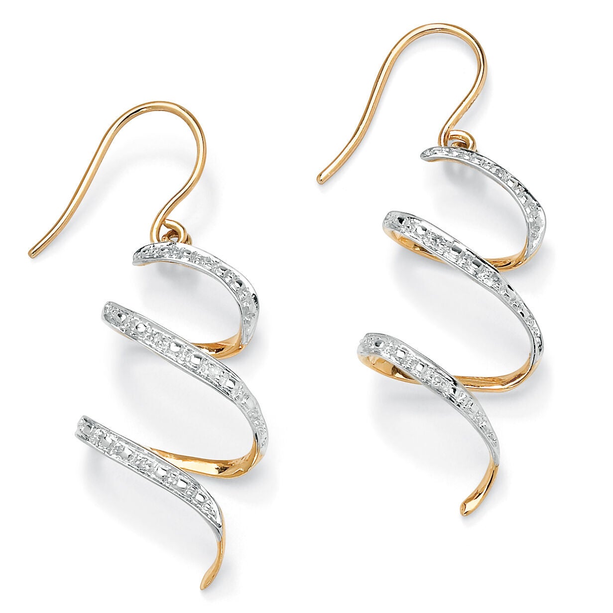 Diamond Accent 10k Yellow Gold 1 inches Ribbon Drop Earrings, WHITE, hi-res image number 0