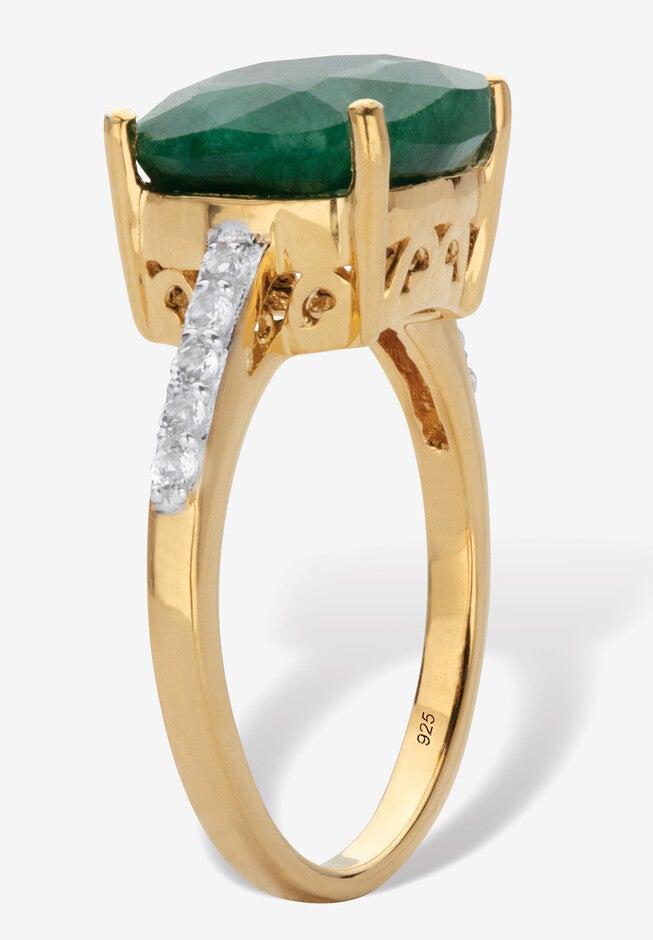 4.60 Cttw. Green Emerald & White Topaz Two-Tone Gold-Plated Sterling Silver Ring, , on-hover image number 1