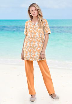 Print Notch Neck Soft Knit Tunic