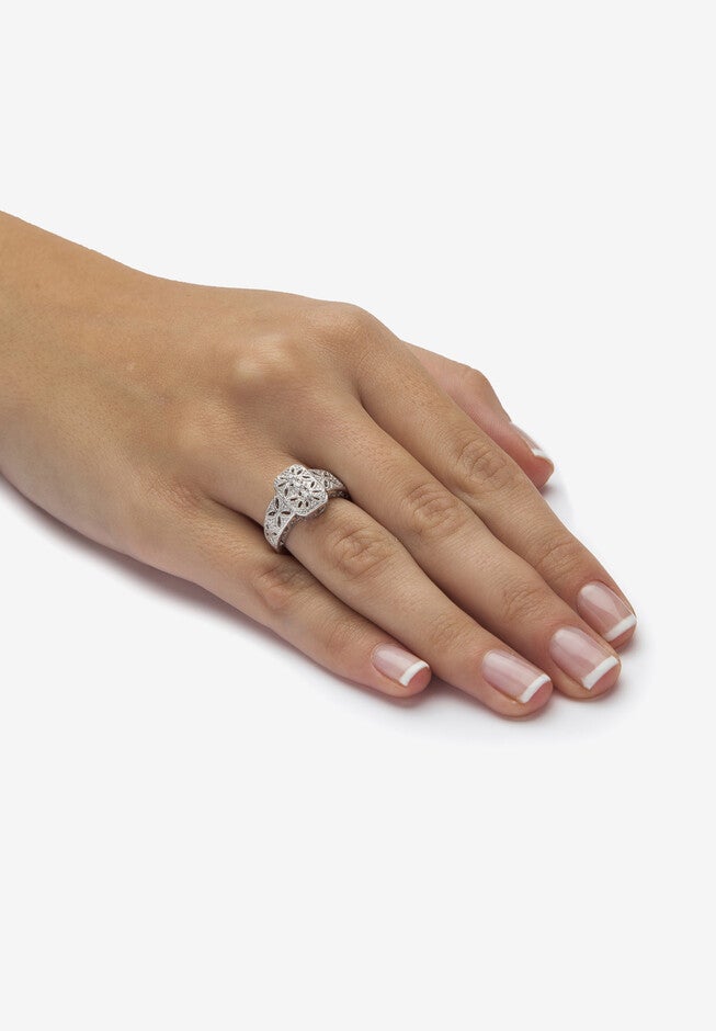 Diamond Accent Platinum-Plated Sterling Silver Filigree Ring, , alternate image number 2