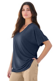 Plus Size Lace Trimmed Textured Tee