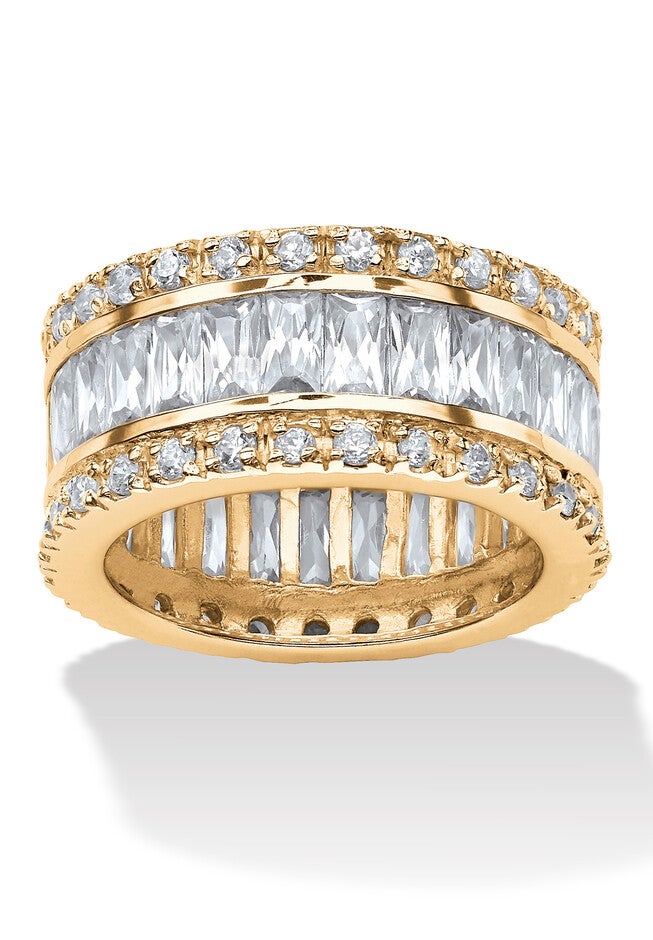 9.34 Tcw Round And Emerald-Cut Cubic Zirconia Gold-Plated Eternity Band, GOLD, hi-res image number 0