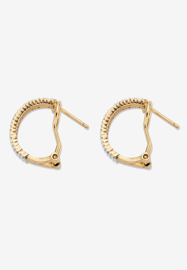 Yellow Gold-Plated Demi Hoop Earrings with Genuine Diamond Accents, , on-hover image number 1