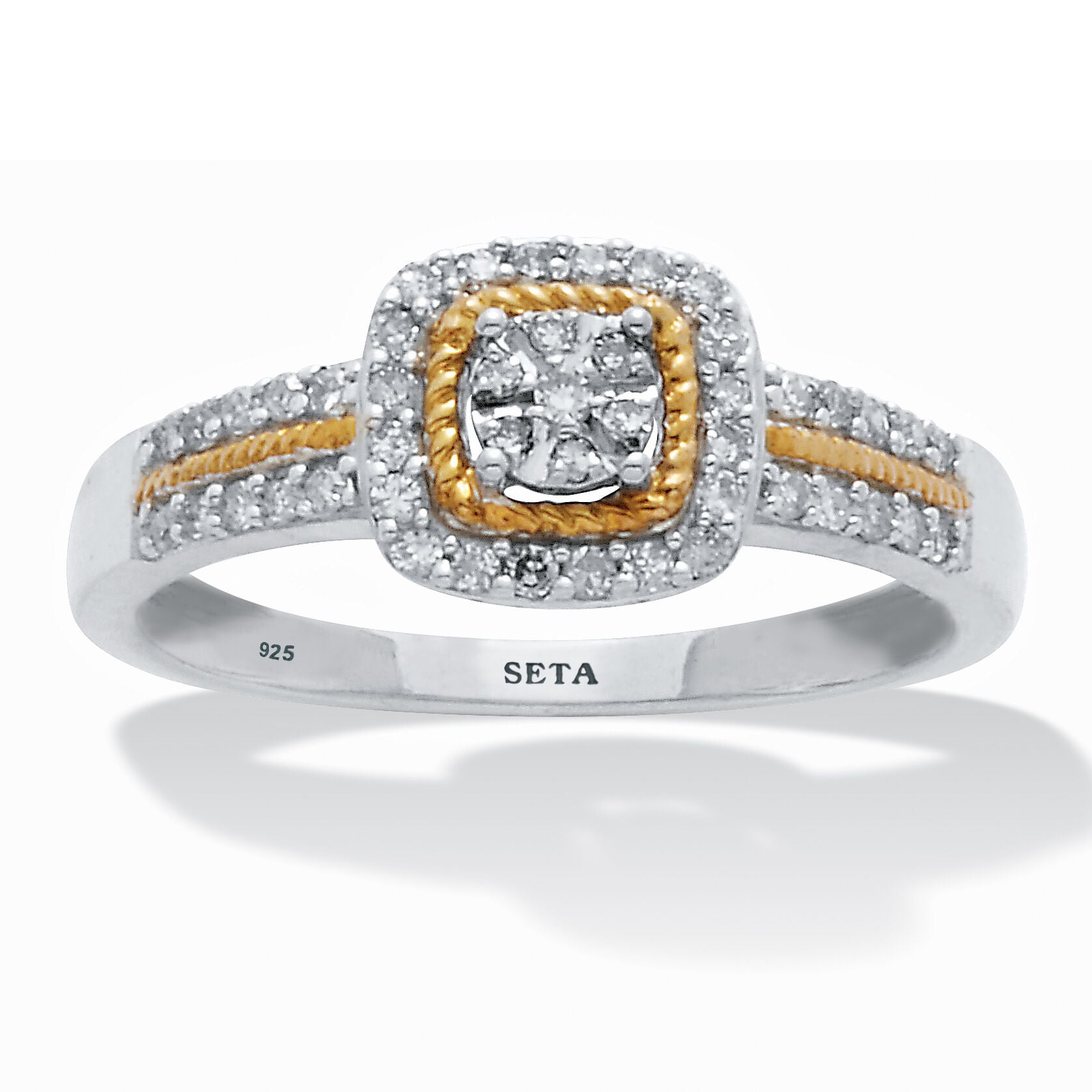 .24 TCW Diamond Sterling Silver Tutone Halo Engagement Ring, WHITE, hi-res image number 0