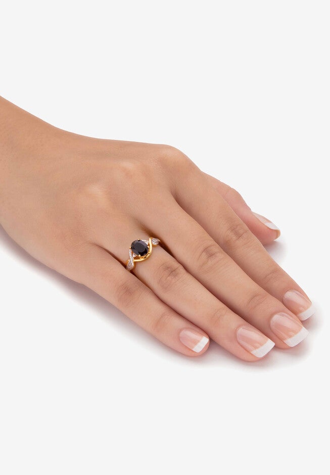 Oval-Cut Genuine Onyx And Diamond Accent Gold-Plated Silver Crossover Ring, , alternate image number 2