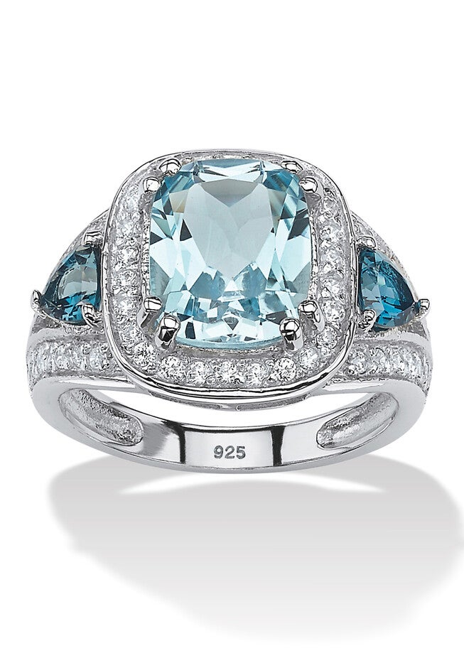 5.13 Tcw London Blue Topaz And Cz Halo Ring Platinum-Plated Sterling Silver, BLUE, hi-res image number null