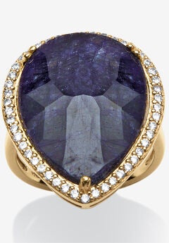 18K Gold Over Sterling Silver Sapphire And Cubic Zirconia Ring