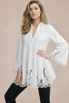 Extended Plus Size Poplin Embroidered Swing Tunic