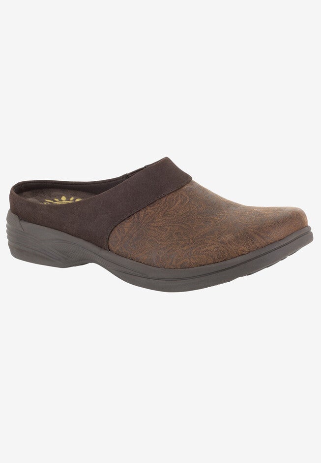 Cozy Mules by Easy Street®, BROWN FLORAL TOOL, hi-res image number 0