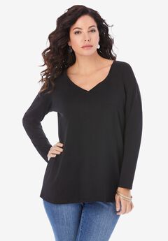 Plus Size Black Long Sleeve Tops