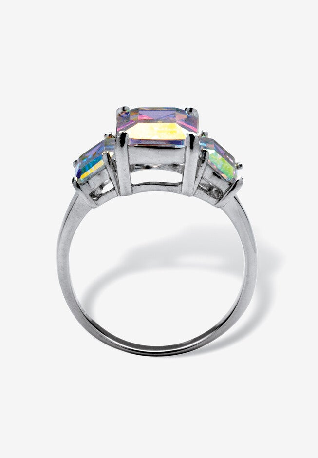 5.60 Cttw. Emerald-Cut Aurora Borealis Cubic Zirconia Sterling Silver Ring, , on-hover image number 1