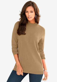 Fine Gauge Drop Needle Mockneck Sweater