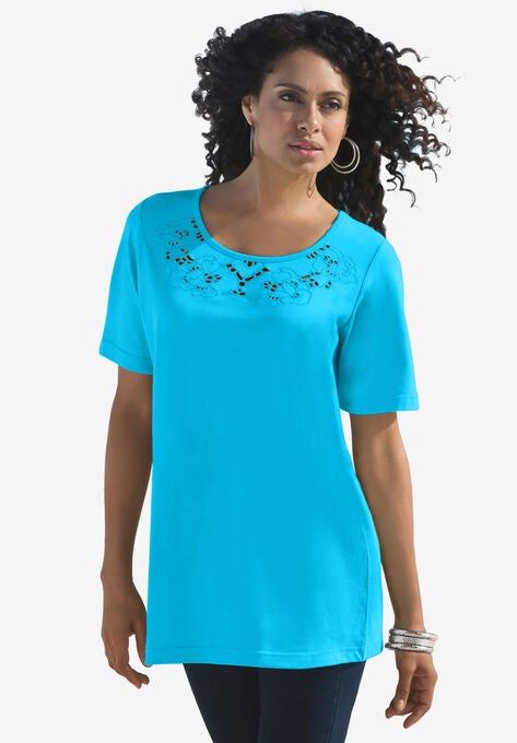 Eyelet Cutout Tee, OCEAN, hi-res image number null