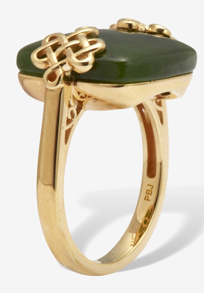 Cushion Cut Genuine Green Jade 18K Yellow Gold-Plated Ring, , on-hover image number 1